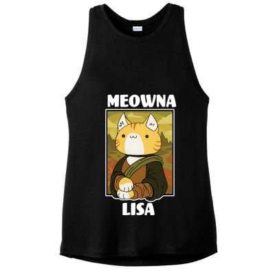 Meowna Lisa Cat Portrait Ladies PosiCharge Tri-Blend Wicking Tank