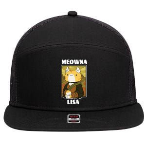 Meowna Lisa Cat Portrait 7 Panel Mesh Trucker Snapback Hat