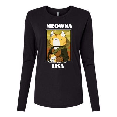 Meowna Lisa Cat Portrait Womens Cotton Relaxed Long Sleeve T-Shirt