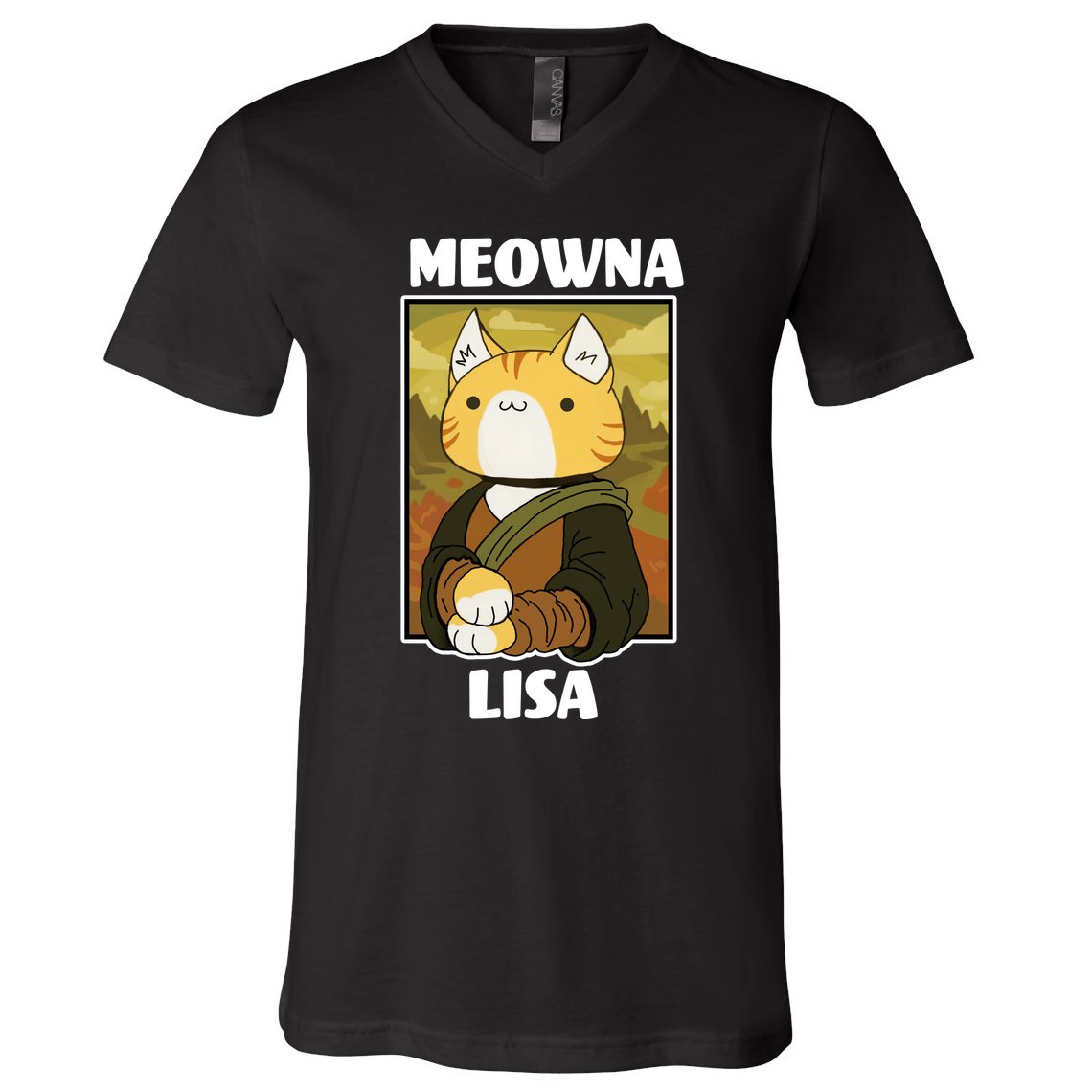 Meowna Lisa Cat Portrait V-Neck T-Shirt