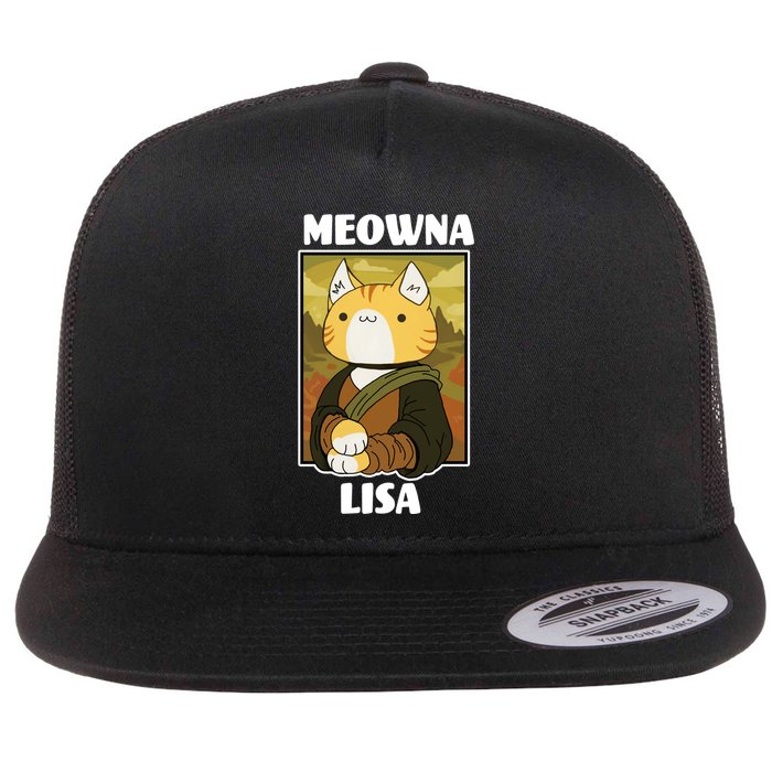 Meowna Lisa Cat Portrait Flat Bill Trucker Hat
