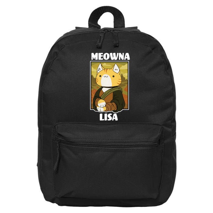 Meowna Lisa Cat Portrait 16 in Basic Backpack