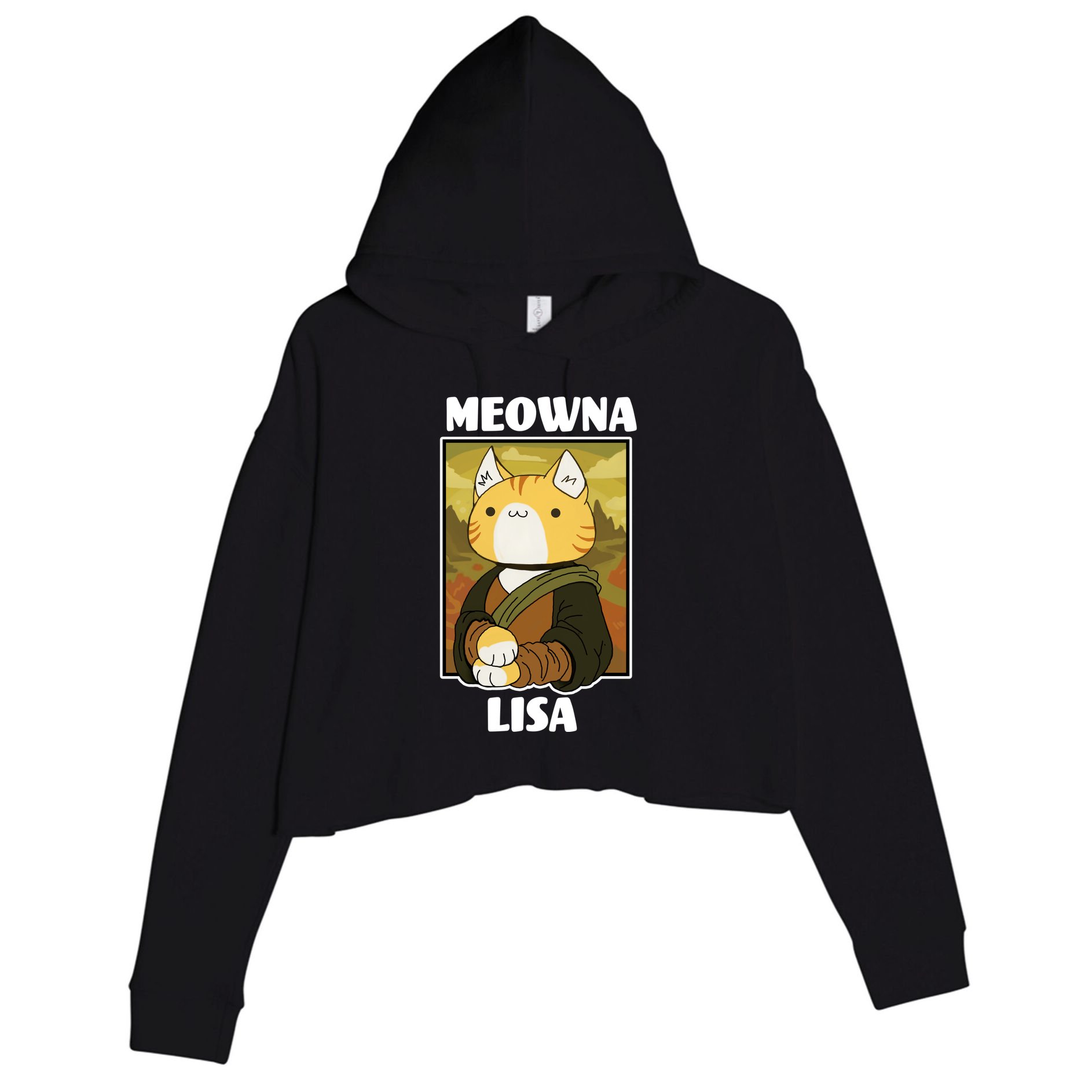 Meowna Lisa Cat Portrait Crop Fleece Hoodie