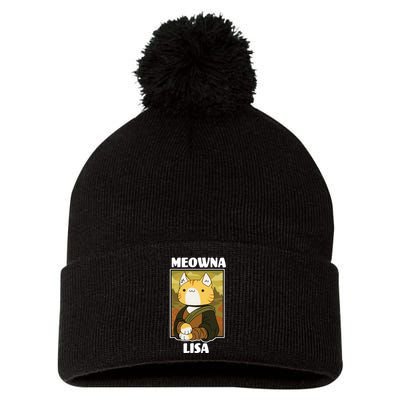 Meowna Lisa Cat Portrait Pom Pom 12in Knit Beanie