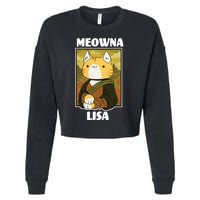 Meowna Lisa Cat Portrait Cropped Pullover Crew