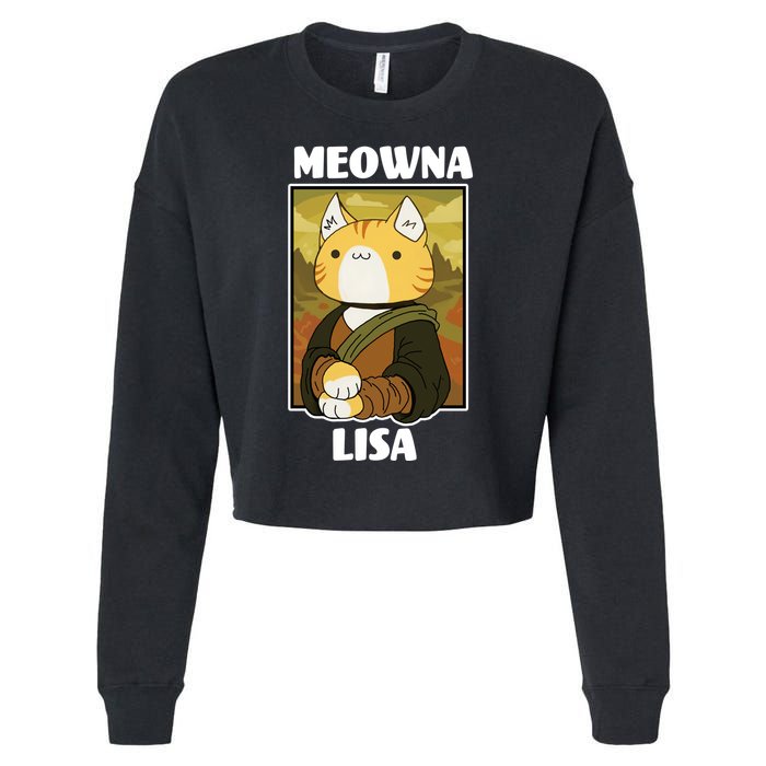 Meowna Lisa Cat Portrait Cropped Pullover Crew