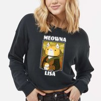 Meowna Lisa Cat Portrait Cropped Pullover Crew