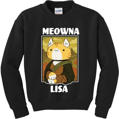 Meowna Lisa Cat Portrait Kids Sweatshirt