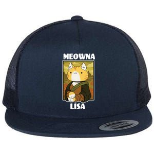 Meowna Lisa Cat Portrait Flat Bill Trucker Hat