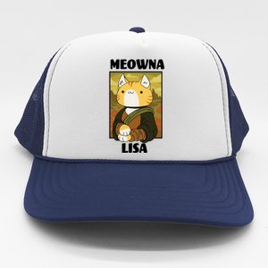 Meowna Lisa Cat Portrait Trucker Hat