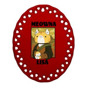 Meowna Lisa Cat Portrait Ceramic Oval Ornament