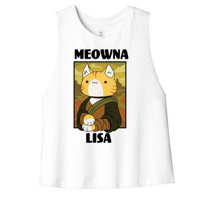 Meowna Lisa Cat Portrait Women's Racerback Cropped Tank