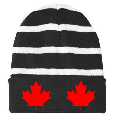 Maple Leaf Canada Day Canadian Flag Striped Beanie with Solid Band