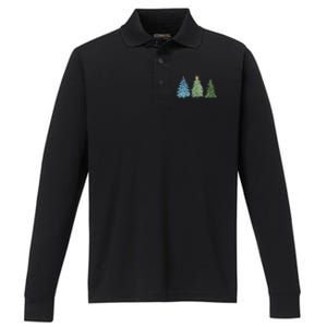 Merry Little Christmas Tree Holiday Performance Long Sleeve Polo