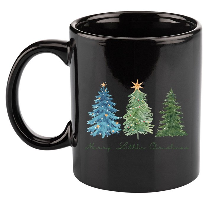 Merry Little Christmas Tree Holiday 11oz C Handle Ceramic Mug