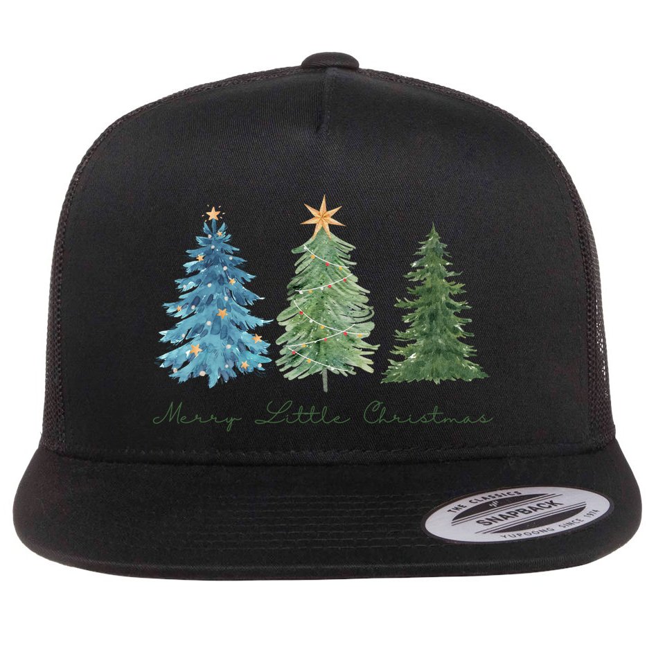Merry Little Christmas Tree Holiday Flat Bill Trucker Hat