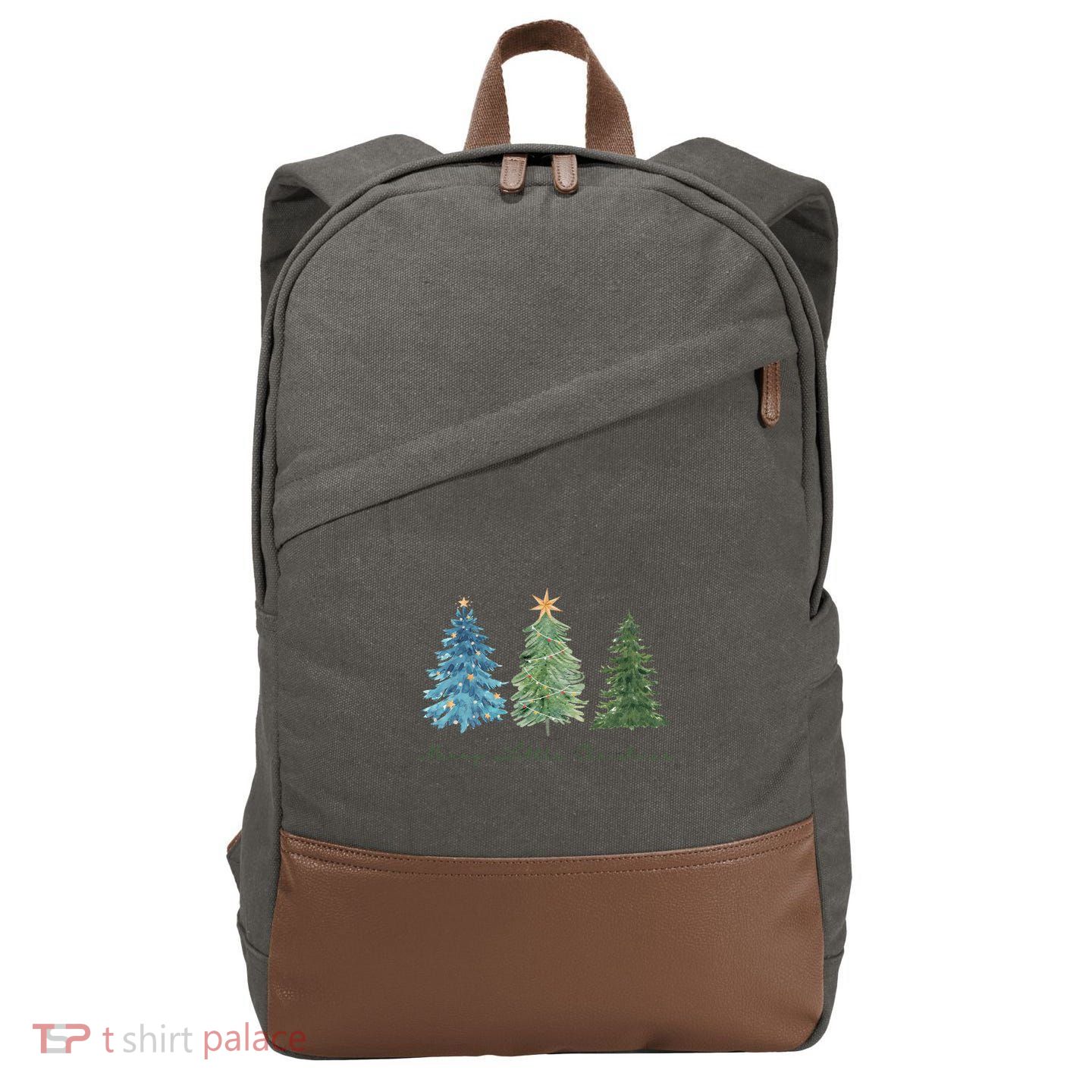 Merry Little Christmas Tree Holiday Cotton Canvas Backpack