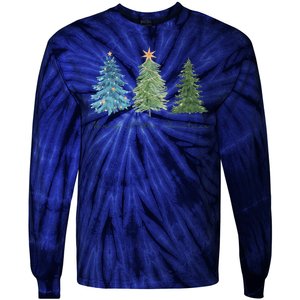 Merry Little Christmas Tree Holiday Tie-Dye Long Sleeve Shirt