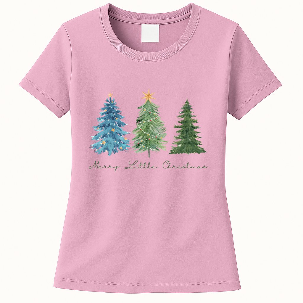 Merry Little Christmas Tree Holiday Womens T-Shirt