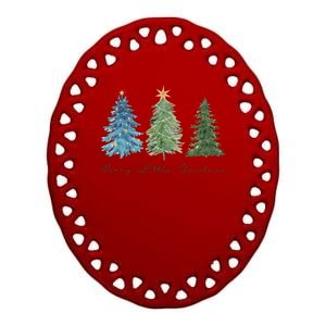 Merry Little Christmas Tree Holiday Ceramic Oval Ornament