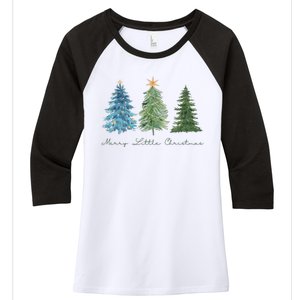 Merry Little Christmas Tree Holiday Women's Tri-Blend 3/4-Sleeve Raglan Shirt