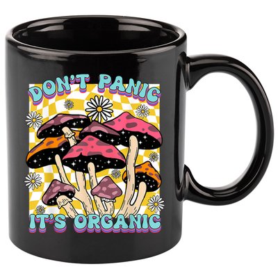 Mushroom Lover Dont Panic Its Organic Psychedelic Groovy 11oz C Handle Ceramic Mug