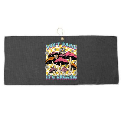 Mushroom Lover Dont Panic Its Organic Psychedelic Groovy Large Microfiber Waffle Golf Towel