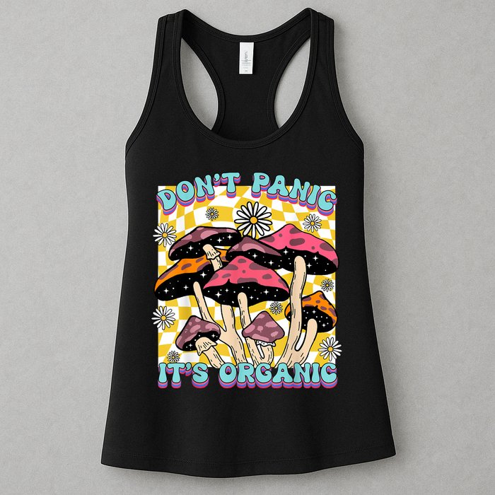 Mushroom Lover Dont Panic Its Organic Psychedelic Groovy Womens Tank Top
