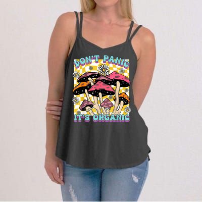 Mushroom Lover Dont Panic Its Organic Psychedelic Groovy Women's Strappy Tank