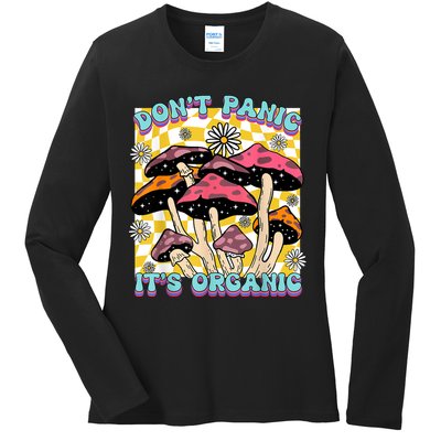 Mushroom Lover Dont Panic Its Organic Psychedelic Groovy Ladies Long Sleeve Shirt