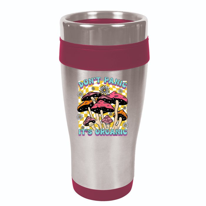 Mushroom Lover Dont Panic Its Organic Psychedelic Groovy 16oz Travel Tumbler