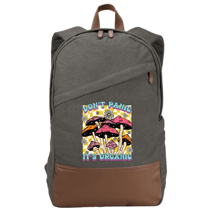Mushroom Lover Dont Panic Its Organic Psychedelic Groovy Cotton Canvas Backpack