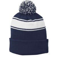 Mushroom Lover Dont Panic Its Organic Psychedelic Groovy Stripe Pom Pom Beanie