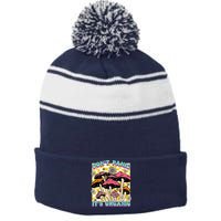 Mushroom Lover Dont Panic Its Organic Psychedelic Groovy Stripe Pom Pom Beanie