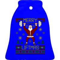 Merry Liftmas Dumbbell Lifting Gym Santa Cool Gift Ceramic Bell Ornament