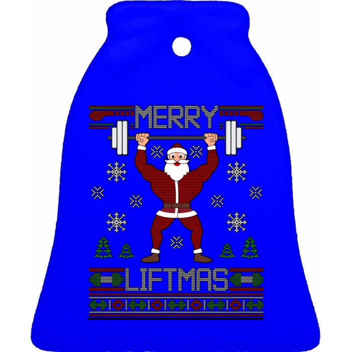 Merry Liftmas Dumbbell Lifting Gym Santa Cool Gift Ceramic Bell Ornament