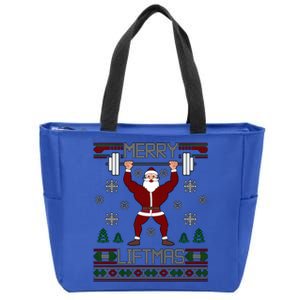 Merry Liftmas Dumbbell Lifting Gym Santa Cool Gift Zip Tote Bag