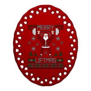 Merry Liftmas Dumbbell Lifting Gym Santa Cool Gift Ceramic Oval Ornament