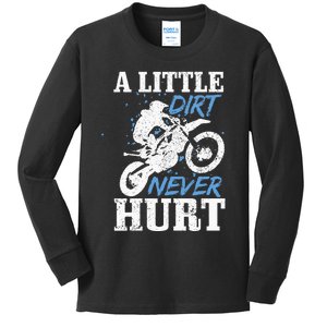 Motocross Little Dirt Never Hurt Dirt Bike MX Racing Biker Kids Long Sleeve Shirt