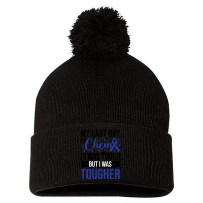 My Last Day Of Chemo Colon_dark Blue_black Pom Pom 12in Knit Beanie