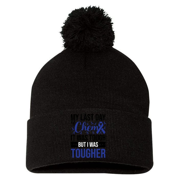 My Last Day Of Chemo Colon_dark Blue_black Pom Pom 12in Knit Beanie