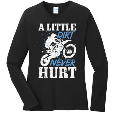 Motocross Little Dirt Never Hurt Dirt Bike MX Racing Biker Ladies Long Sleeve Shirt