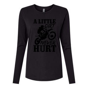 Motocross Little Dirt Never Hurt Dirt Bike MX Racing Biker Womens Cotton Relaxed Long Sleeve T-Shirt