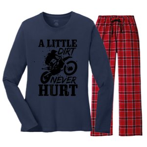 Motocross Little Dirt Never Hurt Dirt Bike MX Racing Biker Women's Long Sleeve Flannel Pajama Set 