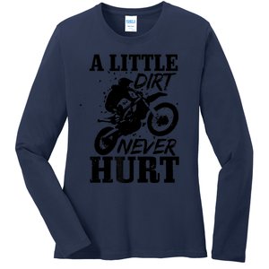 Motocross Little Dirt Never Hurt Dirt Bike MX Racing Biker Ladies Long Sleeve Shirt