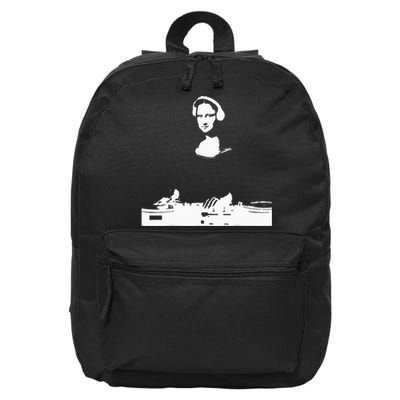 Mona Lisa Dj Art Funny Edm Techno Rave Music 16 in Basic Backpack