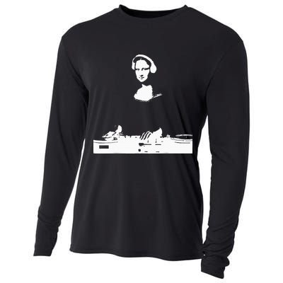 Mona Lisa Dj Art Funny Edm Techno Rave Music Cooling Performance Long Sleeve Crew