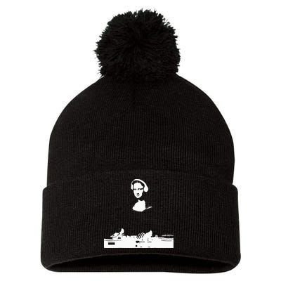 Mona Lisa Dj Art Funny Edm Techno Rave Music Pom Pom 12in Knit Beanie