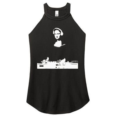 Mona Lisa Dj Art Funny Edm Techno Rave Music Women's Perfect Tri Rocker Tank