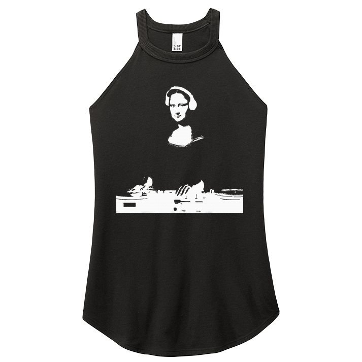 Mona Lisa Dj Art Funny Edm Techno Rave Music Women's Perfect Tri Rocker Tank